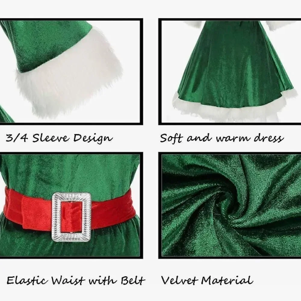 LMYOVE Girls Santa Green Elf Hooded Dress Costume(Large, Green)